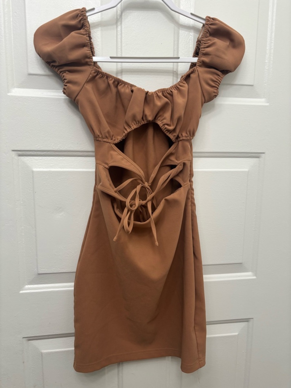 Tiger Mist Backless Cutout Mini Dress in Brown